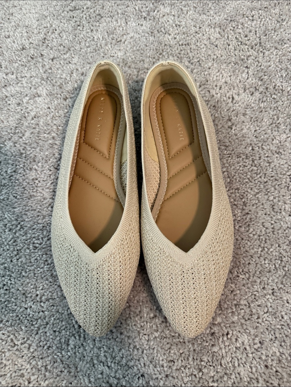 Kelly & Katie Pointed Knit Ballet Flats - Cream size 8